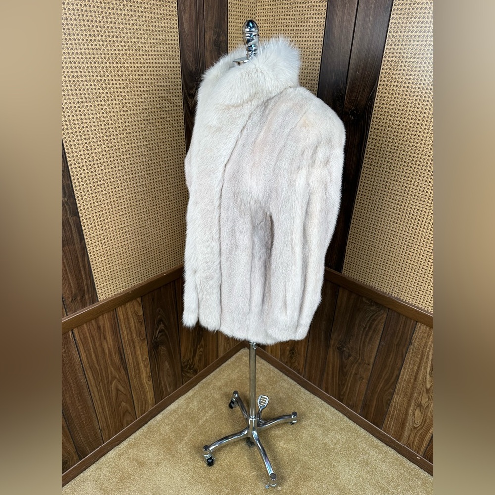 BEAUTIFUL VINTAGE HIGBEE’S IVORY MINK & FOX COLLAR FUR COAT JACKET SIZE MEDIUM - Picture 4 of 12